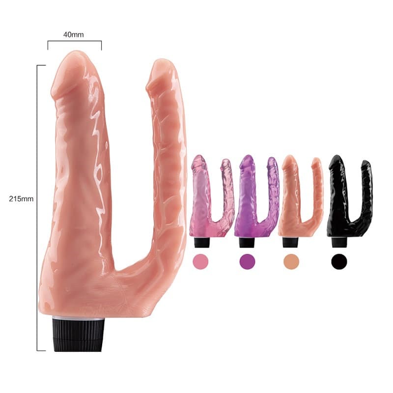 Double Experience – 22 Cm. – Titreşimli Ultra Realistik – Anal & Vajinal Çift Zevk – Çatal Vibratör (Pembe)